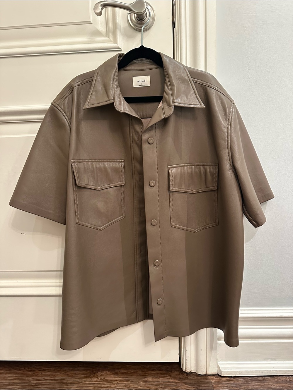 Wilfred Taupe Short-Sleeve Leather Button-Down Shirt
